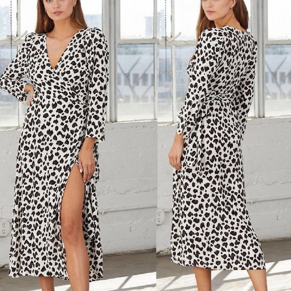Cleobella Miles Wrap Dress Sz M Animal Print Long Sleeves
